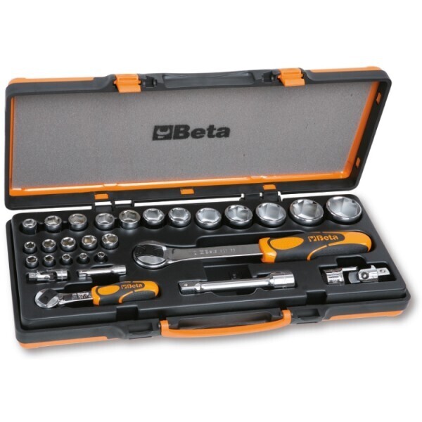 ASSORTIMENTO DI 22 CHIAVI A BUSSOLA ESAGONALI 1/4''+ 1/2'' E 6 ACCESSORI IN CASSETTA DI LAMIERA