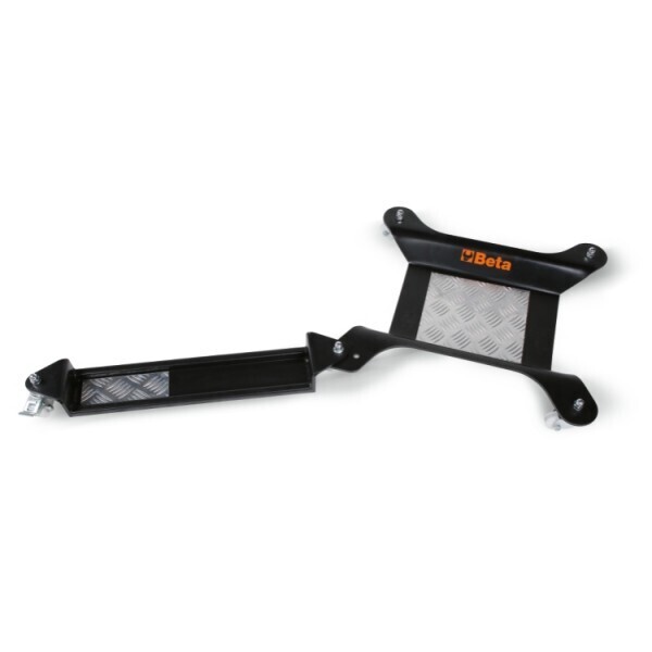 BASE MOBILE PER CAVALLETTO CENTRALE O PER RUOTA POSTERIORE MOTO CON ESTENSIONE PER CAVALLETTO LATERALE