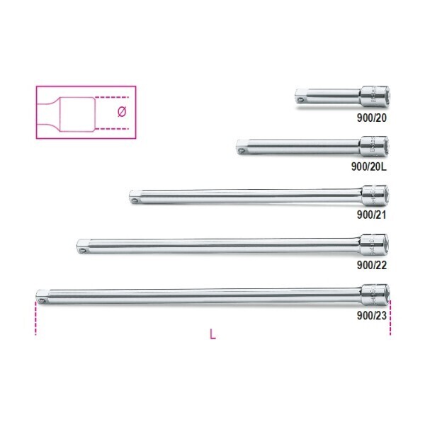 PROLUNGHE CON ATTACCHI QUADRI MASCHIO E FEMMINA 1/4" CROMATE