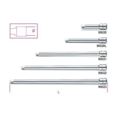 PROLUNGHE CON ATTACCHI QUADRI MASCHIO E FEMMINA 1/4" CROMATE