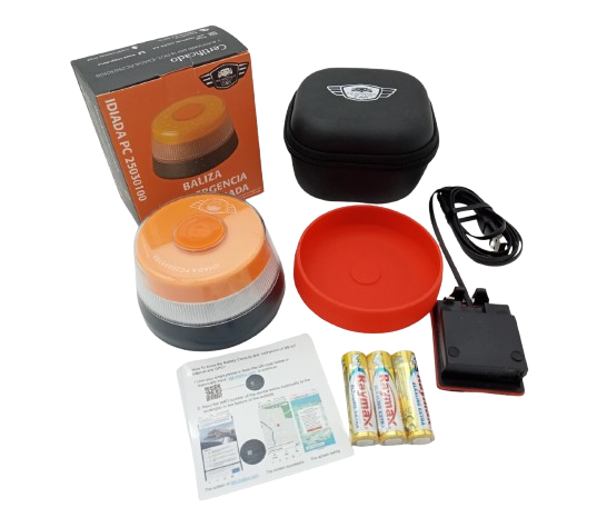 Kit de emergencia de Baliza con Geolocalización Homologada + funda + ventosa + adaptador Usb &amp; toma tipo C