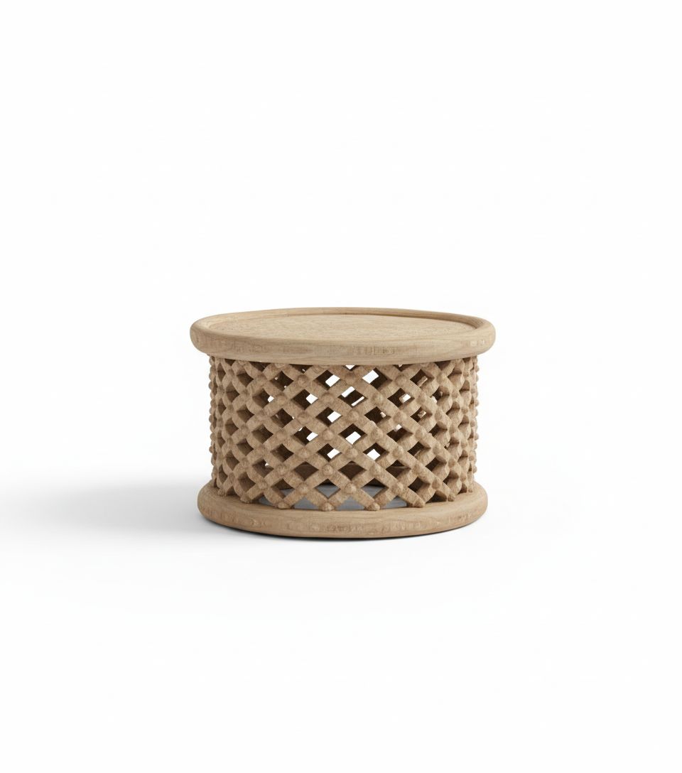 Hand-Carved Bamileke Drum Table (60cm Diameter)