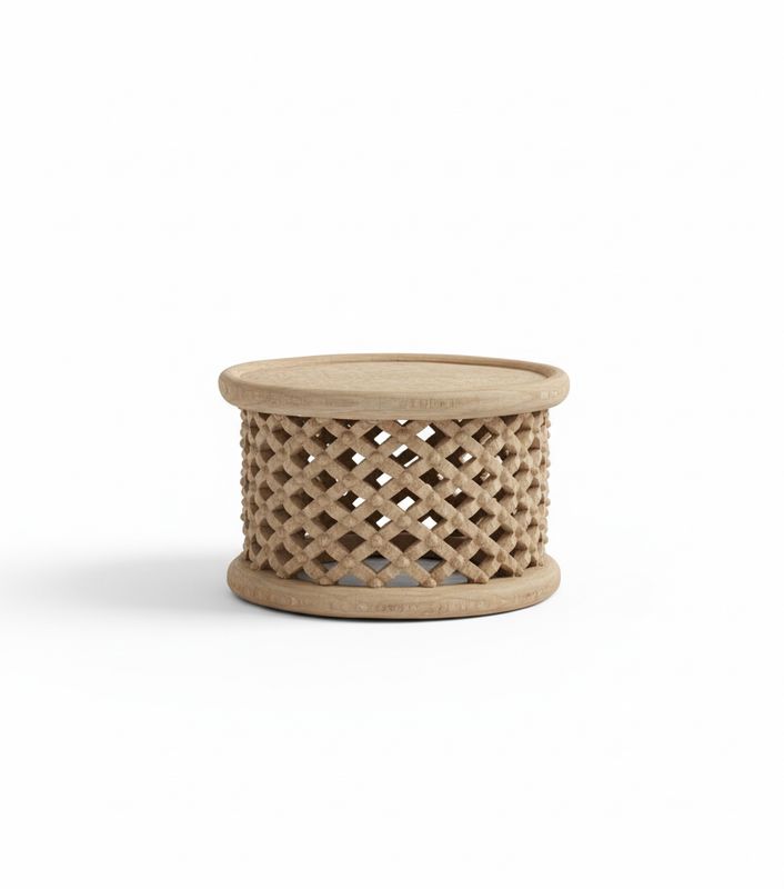 Hand-Carved Bamileke Drum Table (60cm Diameter)