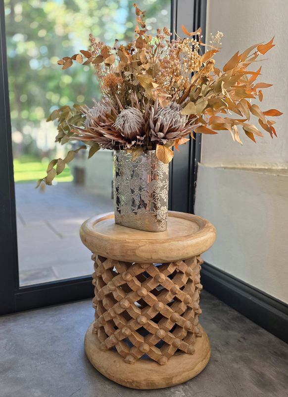 Hand-Carved Bamileke Drum Table (40cm Diameter)