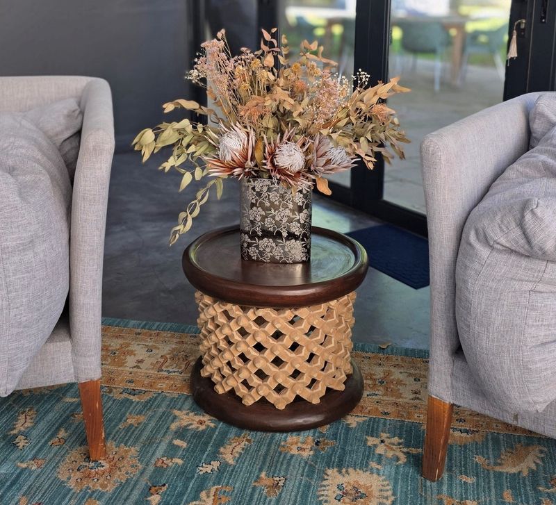 FLASH SALE! Bamileke Drum Table (50cm Diameter - Dark Mahogany)