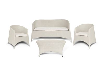 Set Salotto in Rattan bianco (1 Divanetto + 2 Poltrone + 1 Tavolino )