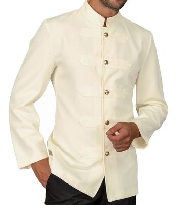 White Korean Jacket with Gold Buttons White Korean Jacket with Gold Buttons