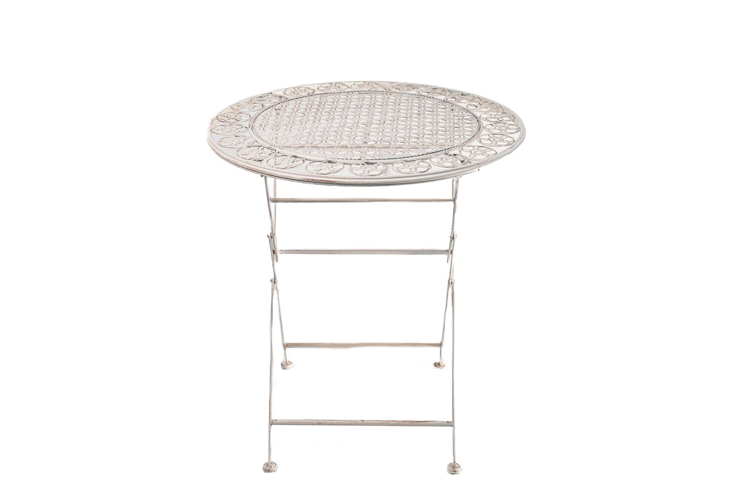 Tavolo Pieghevole in Ferro Battuto Decapato Bianco dm70 cm