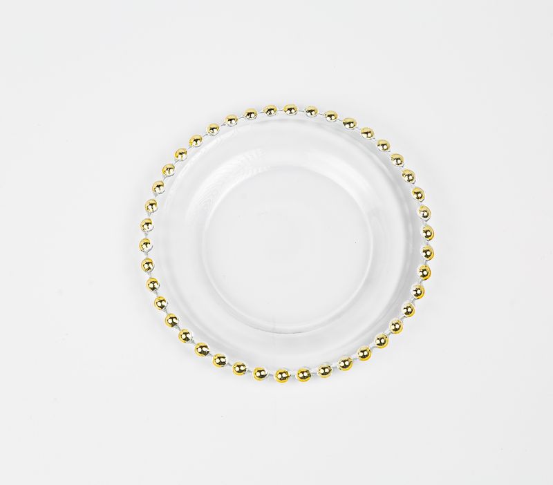 Piatto Pane Vetro Mod. Perle Bordo oro dm15.5 cm