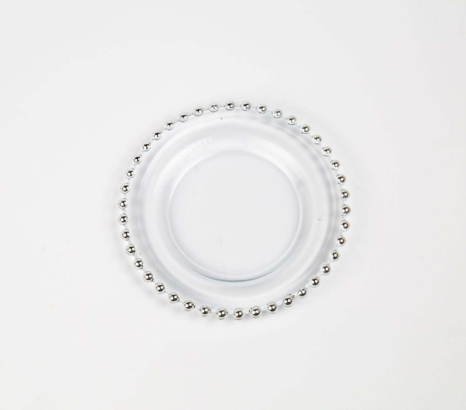 Piatto Pane Vetro Mod. Perle Bordo Argento dm15.5 cm