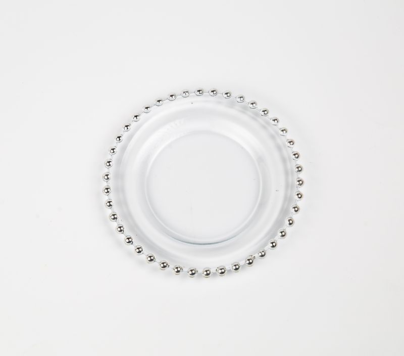 Piatto Pane Vetro Mod. Perle Bordo Argento dm15.5 cm