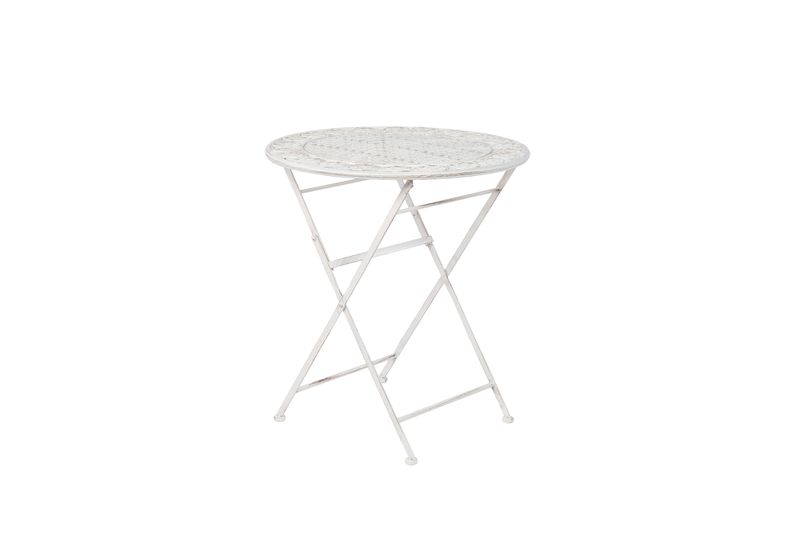 Tavolo Pieghevole in Ferro Battuto Decapato Bianco dm70 cm