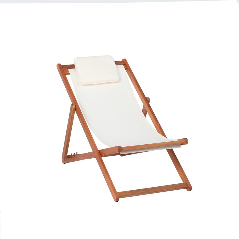 Sdraio Pieghevole in Legno Acacia Telo Ecrù