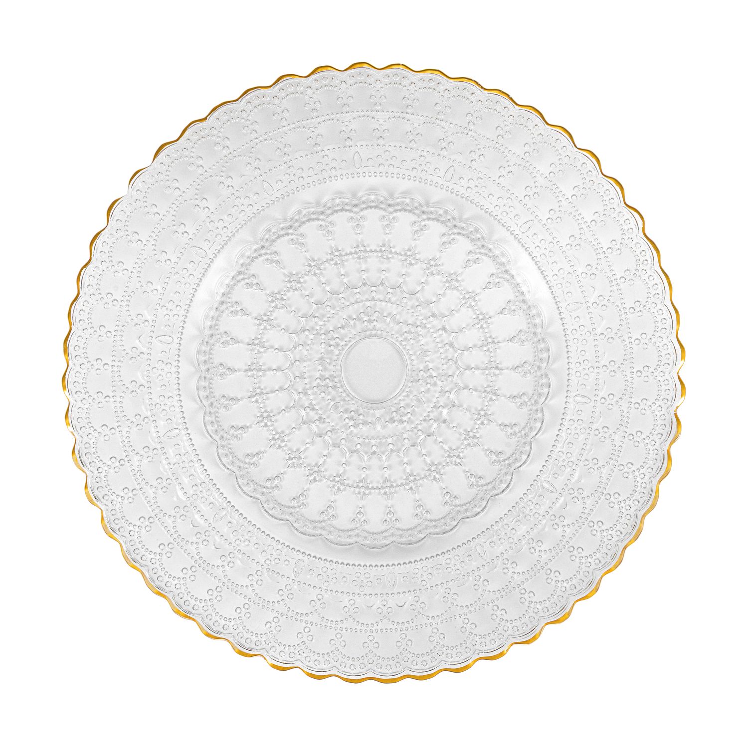 Sottopiatto Vetro Mod. Barocco Bordo Oro dm32.5 cm Sottopiatto Vetro Mod. Barocco Bordo Oro dm32.5 cm