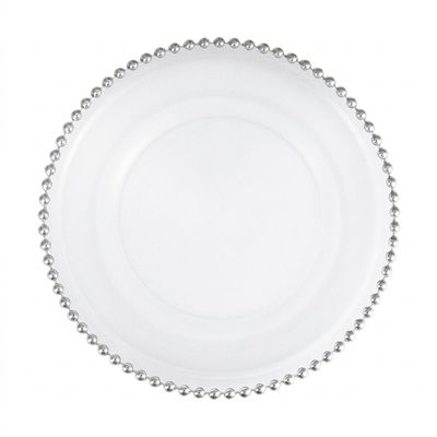 Sottopiatto Vetro Mod. Perle Bordo Argento dm34 cm