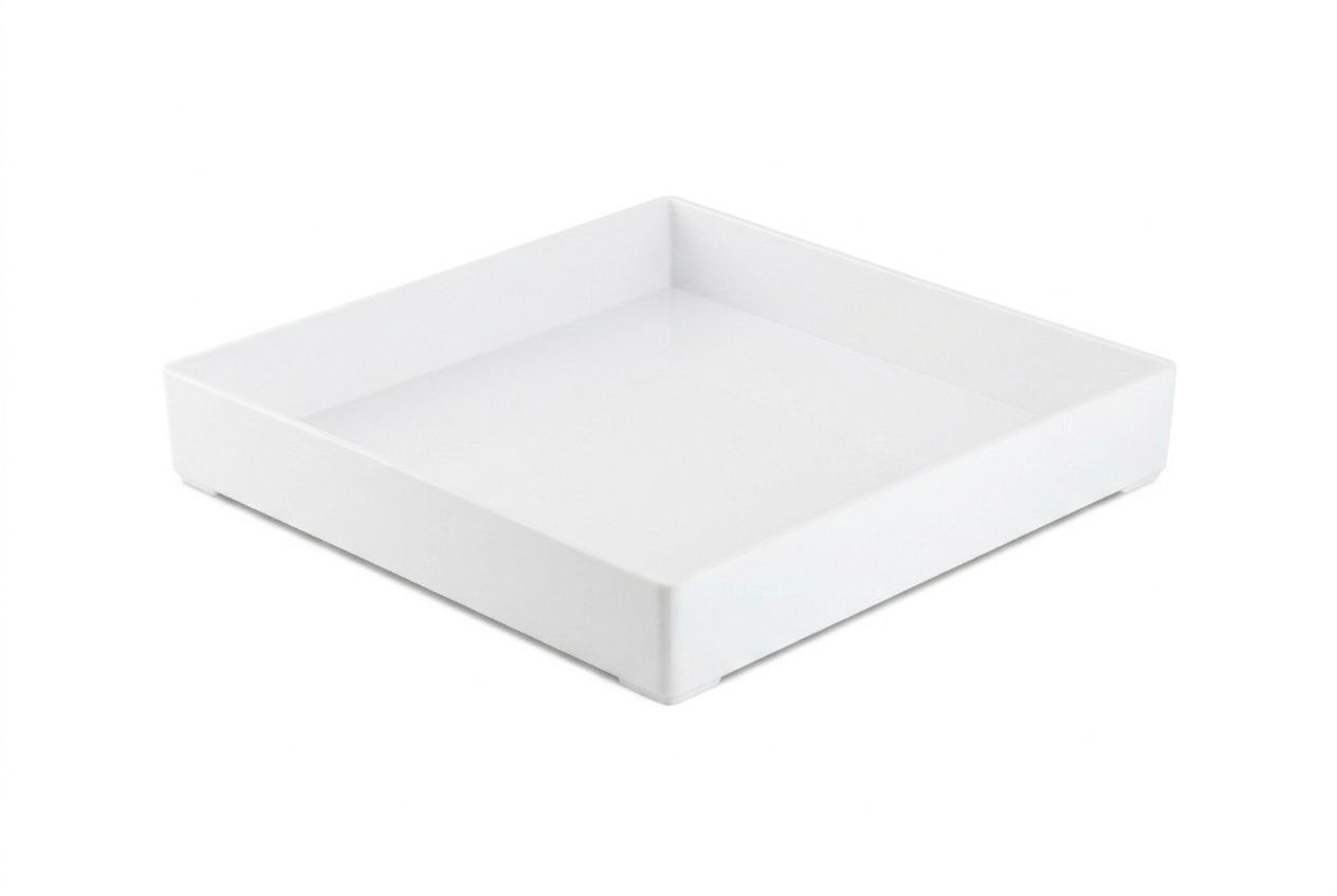 Vassoio Quadrato Plexiglass Bianco bordo Alto 30x30 cm