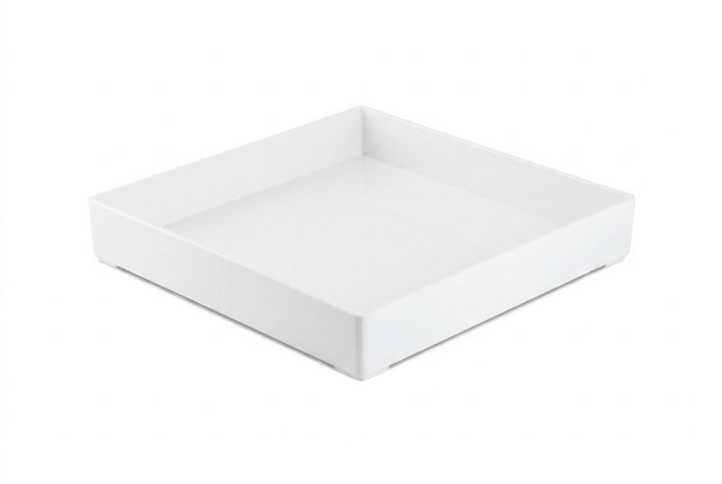 Vassoio Quadrato Plexiglass Bianco bordo Alto 30x30 cm