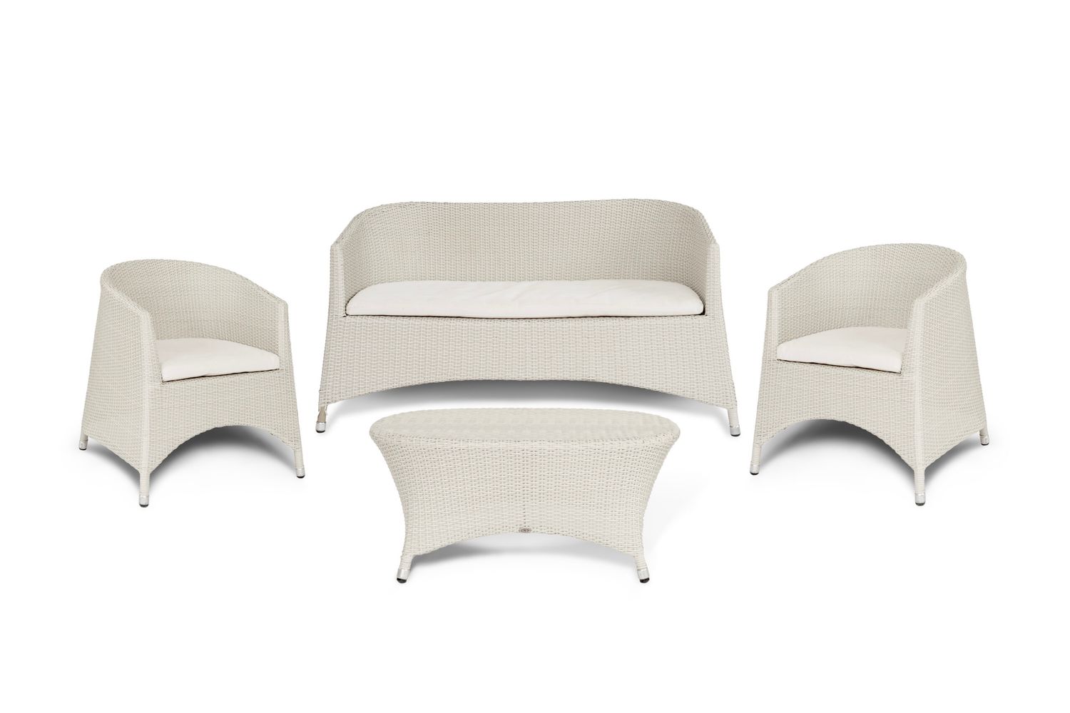 White Rattan Lounge Set (1 Sofa + 2 Armchairs + 1 Coffee Table) White Rattan Lounge Set (1 Sofa + 2 Armchairs + 1 Coffee Table)