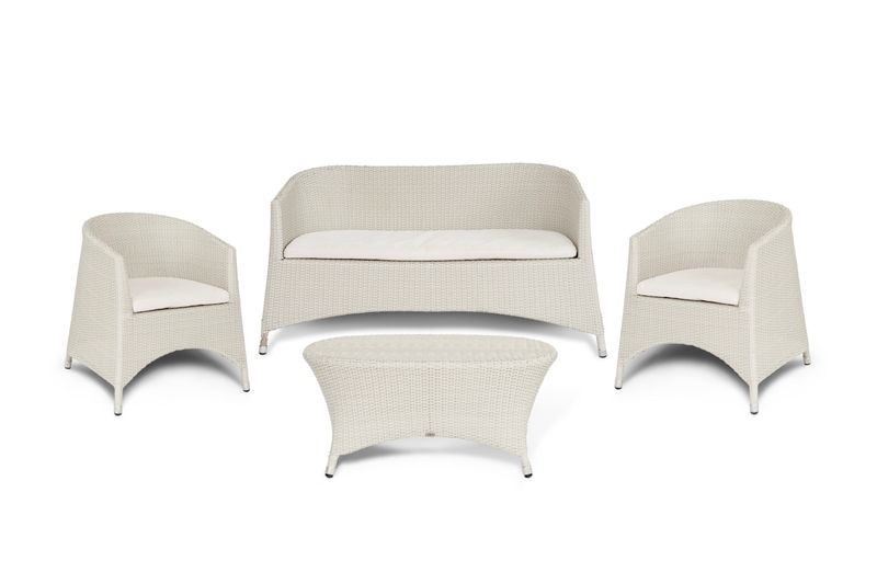Set Salotto in Rattan bianco (1 Divanetto + 2 Poltrone + 1 Tavolino )