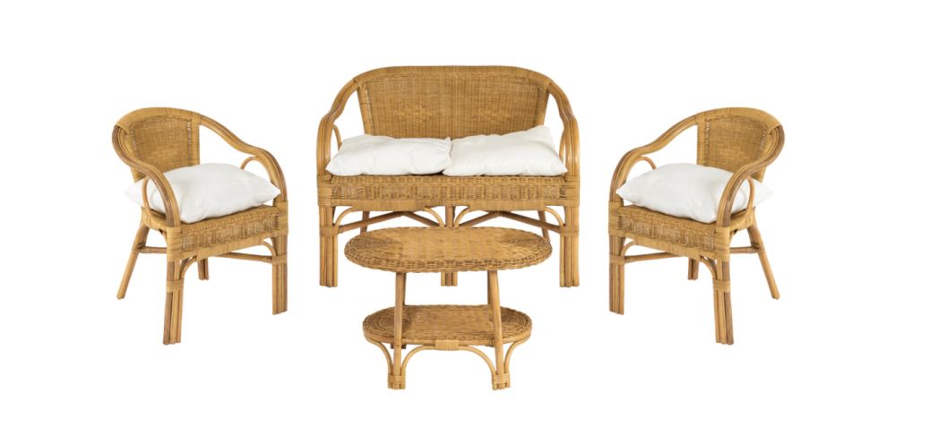 Fanny Wicker Lounge Set (1 Sofa + 2 Armchairs + 1 Coffee Table)