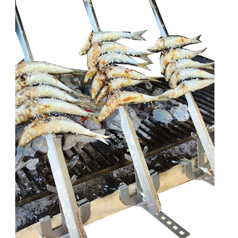 Soporte para adaptar a Barbacoa Espeto Acero Inoxidable 50cm para Asar Pescados (espetos sardinas, lubina, Dorada) y Carnes espetadas