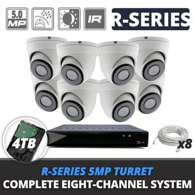 Complete Eight-Channel R-Series 5MP IP Turret Video Surveillance System