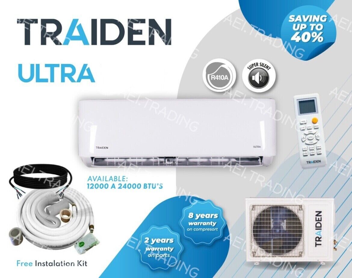 Traiden Air 12000K BTU Mini Split System -110 Volt with Install Kit  with 12 Ft Lineset Kit  NONWIFI  -FREE SHIPPING