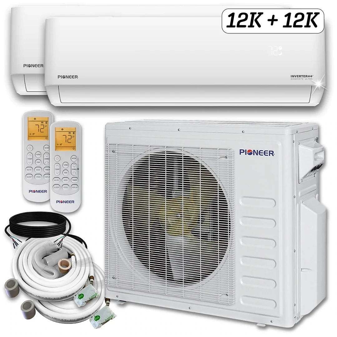 Dual Split 24000 BTU 2-Ton Diamante Ultra Wi-Fi 22 SEER Energy-Star Multi (2) Zone Wall Mount Air Conditioner Heat Pump 230-Volt