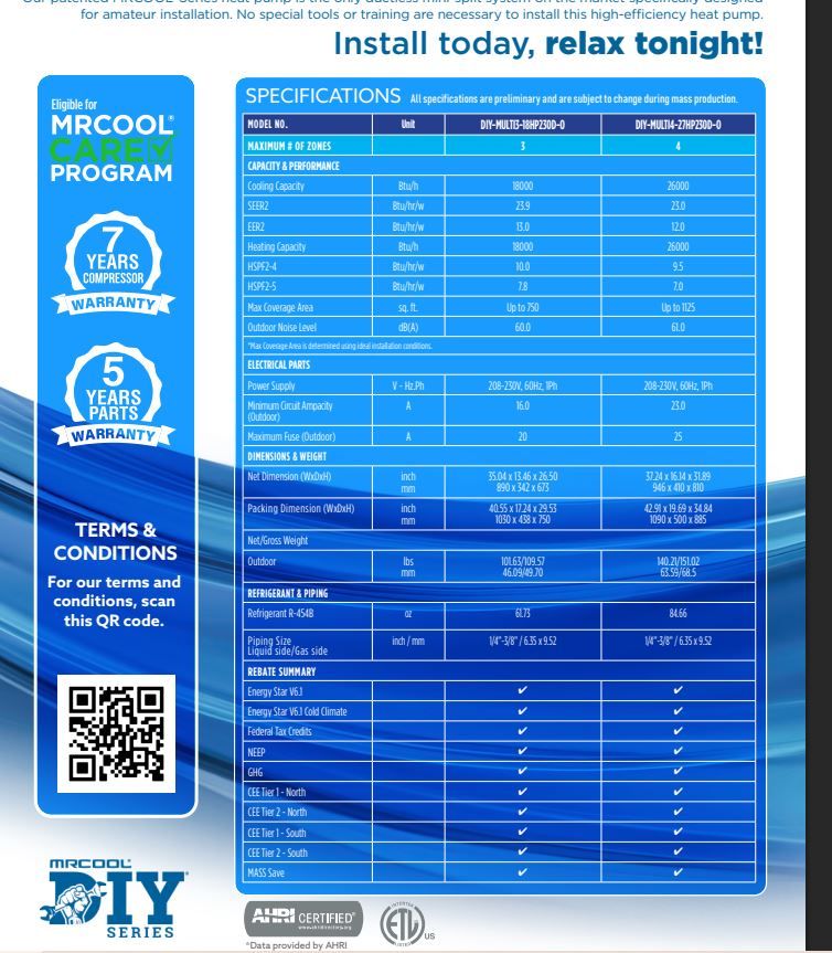 MrCool 6000 BTU 5th Generation Wall Mounted Air Handler 230V