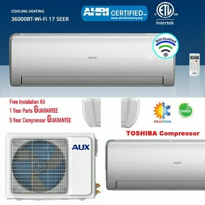 AUX 36000 BTU Inverter Heat Pump Mini Split  208/230V  17 SEER with 12 Foot Install Kit with NO WIFI FREE SHIPPING