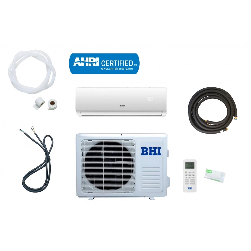 BHI 12,000 BTU 115-VOLT, 17 SEER2, 600-SQ-FT DUCTLESS MINI SPLIT AIR CONDITIONER WITH HEAT PUMP, 1-TON, 25FT (7.5M) LINESET,WALL MOUNT WIFI  R410A Refrigerant  ( Refurb)