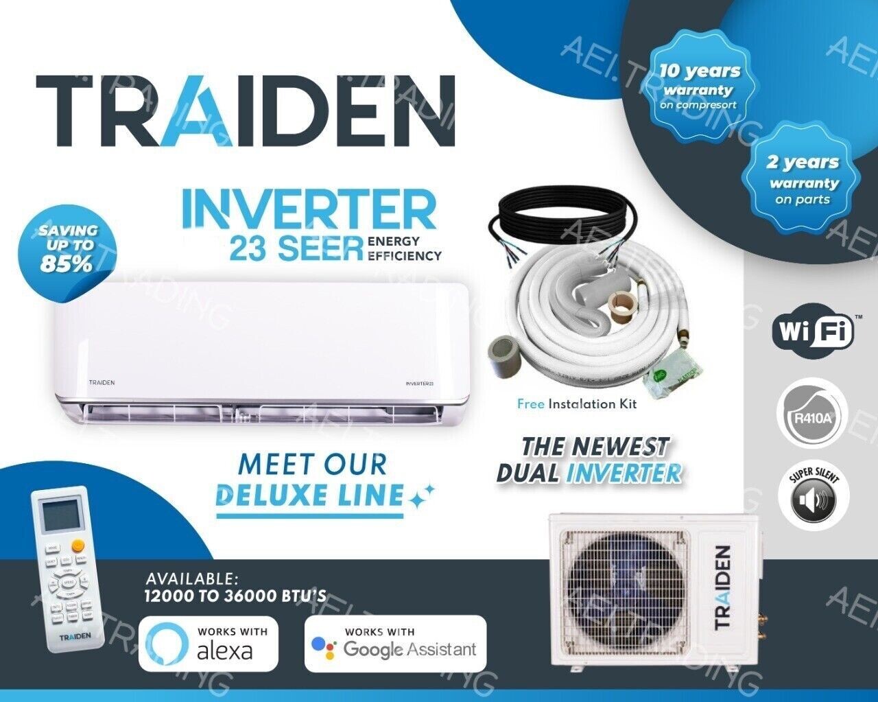 Traiden 12000 BTU 23 SEER Inverter 220 Volt Complete System ( Minimum Order of 5 Units)