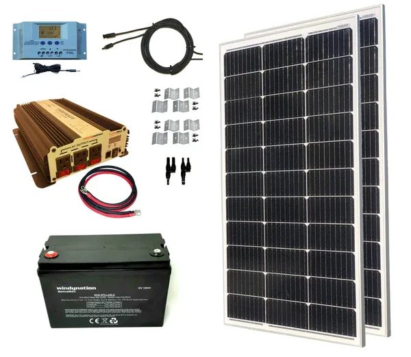 200-Watt Monocrystalline Solar Panel Kits with P30L LCD Solar Charge Controller and Inverter