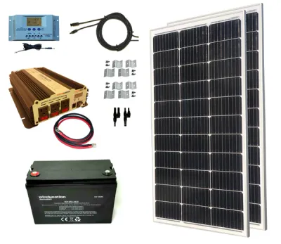 200-Watt Monocrystalline Solar Panel Kits with P30L LCD Solar Charge Controller and Inverter