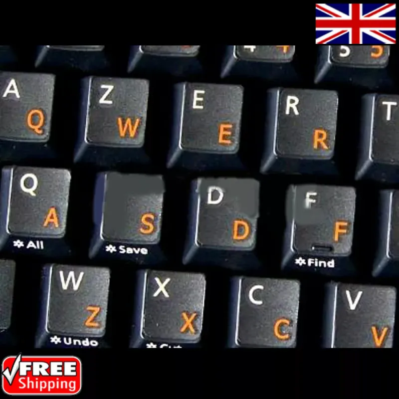 English UK Transparent Keyboard Stickers With Orange Letters for Laptop Computer