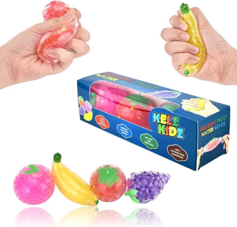 Kelz Kidz Fruit Toys Set Squishy Balls Kids Squeeze Stress Fidget Toy - 4 pack