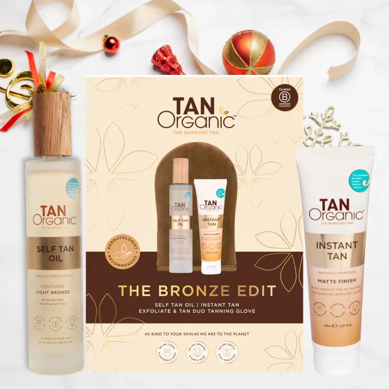 The Bronze Edit - Self Tan Oil | Instant Tan | Exfoliate &amp; Tan Duo Tanning Glove