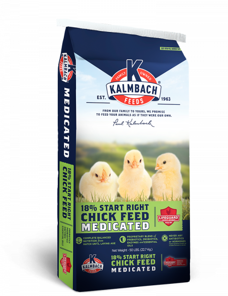 Chick Starter 18% Start Right Chick Feed Medicated Kalmbach, Size: 50lb