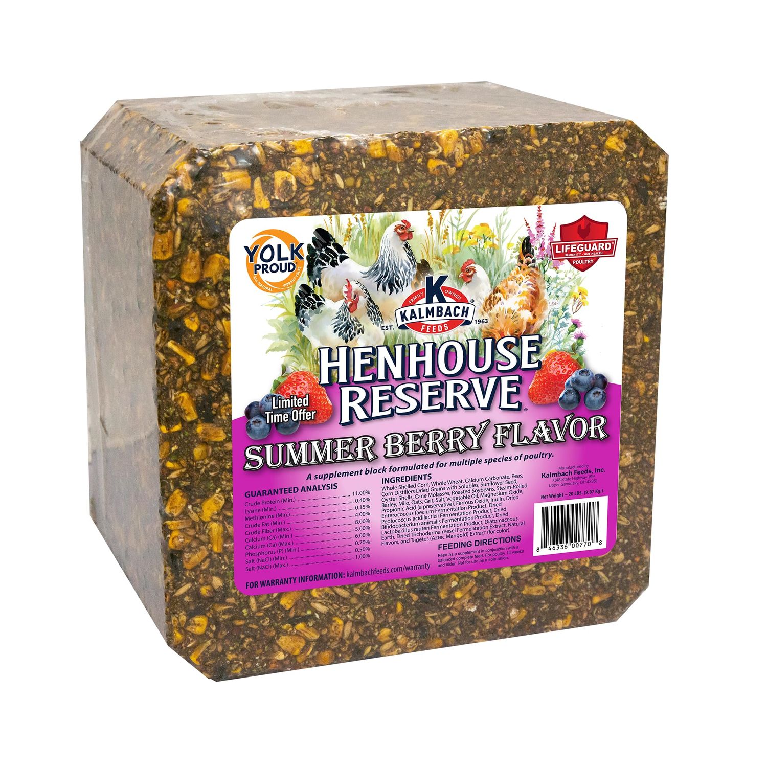 Kalmbach Henhouse Reserve Block Summer Berry Flavored Treat Block for Chickens