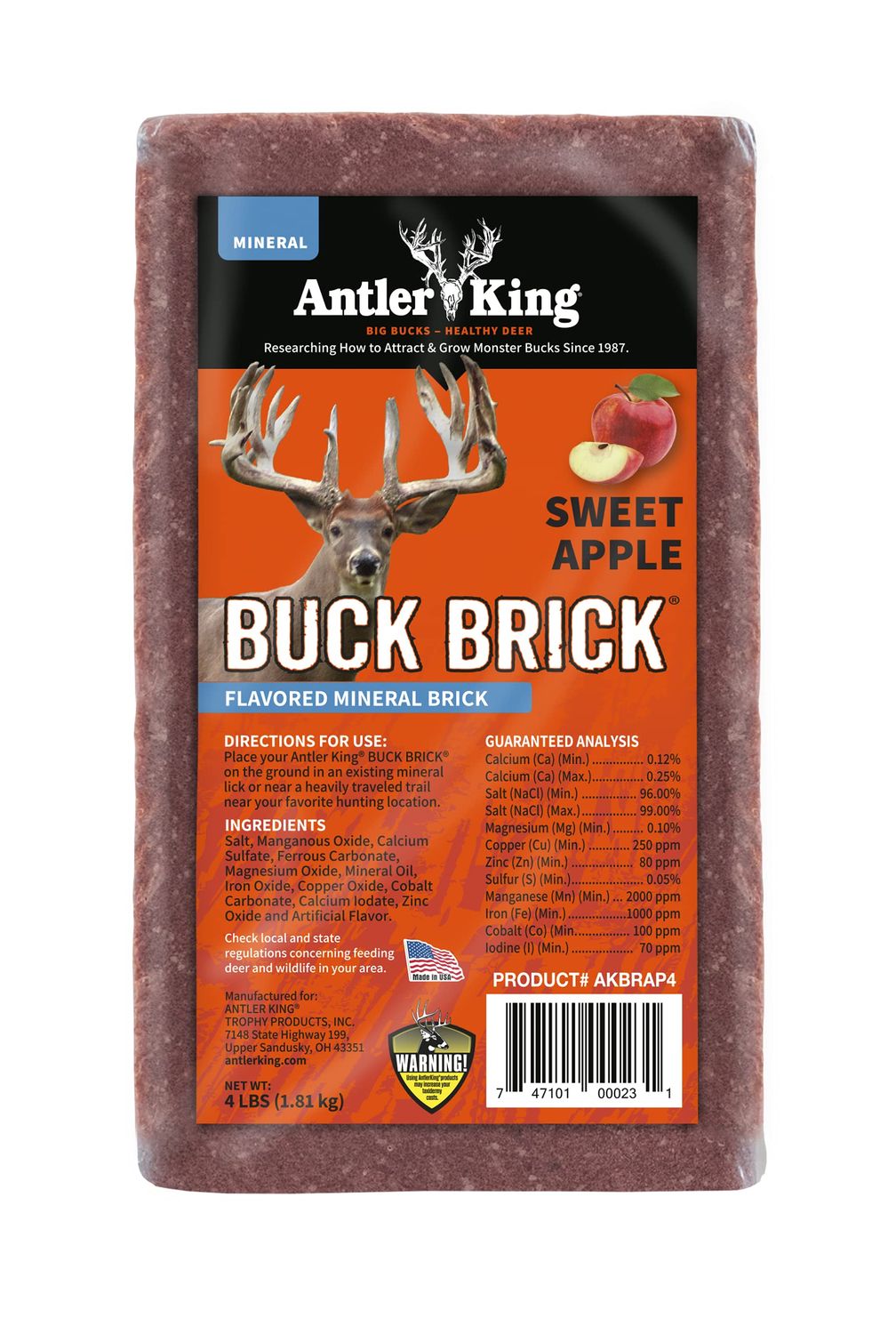 Antler King Sweet Apple Flavored Mineral Buck Brick Attractant for Deer | 4 lb Mineral Brick Deer Attractant