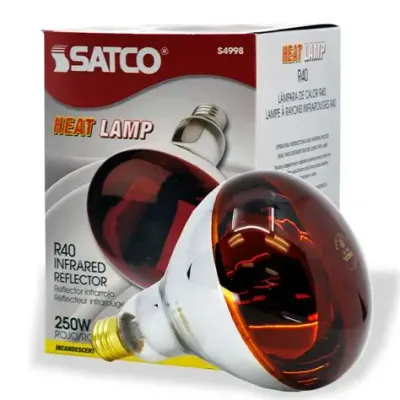 Satco Incandescent Heat Lamp R40, 250 Watt, 120 Volt, Medium Base, Red, 6,000 Average Rated Hours