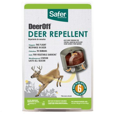 Safer 5962 Deer-Off Deer Repellent Stations - 6 Waterproof Deer Repelling Stakes for Gardens and Lawns
