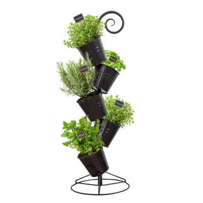 Esterno Hanging 5 Flower Pot Tiered Stand (Black) Stacking Planter