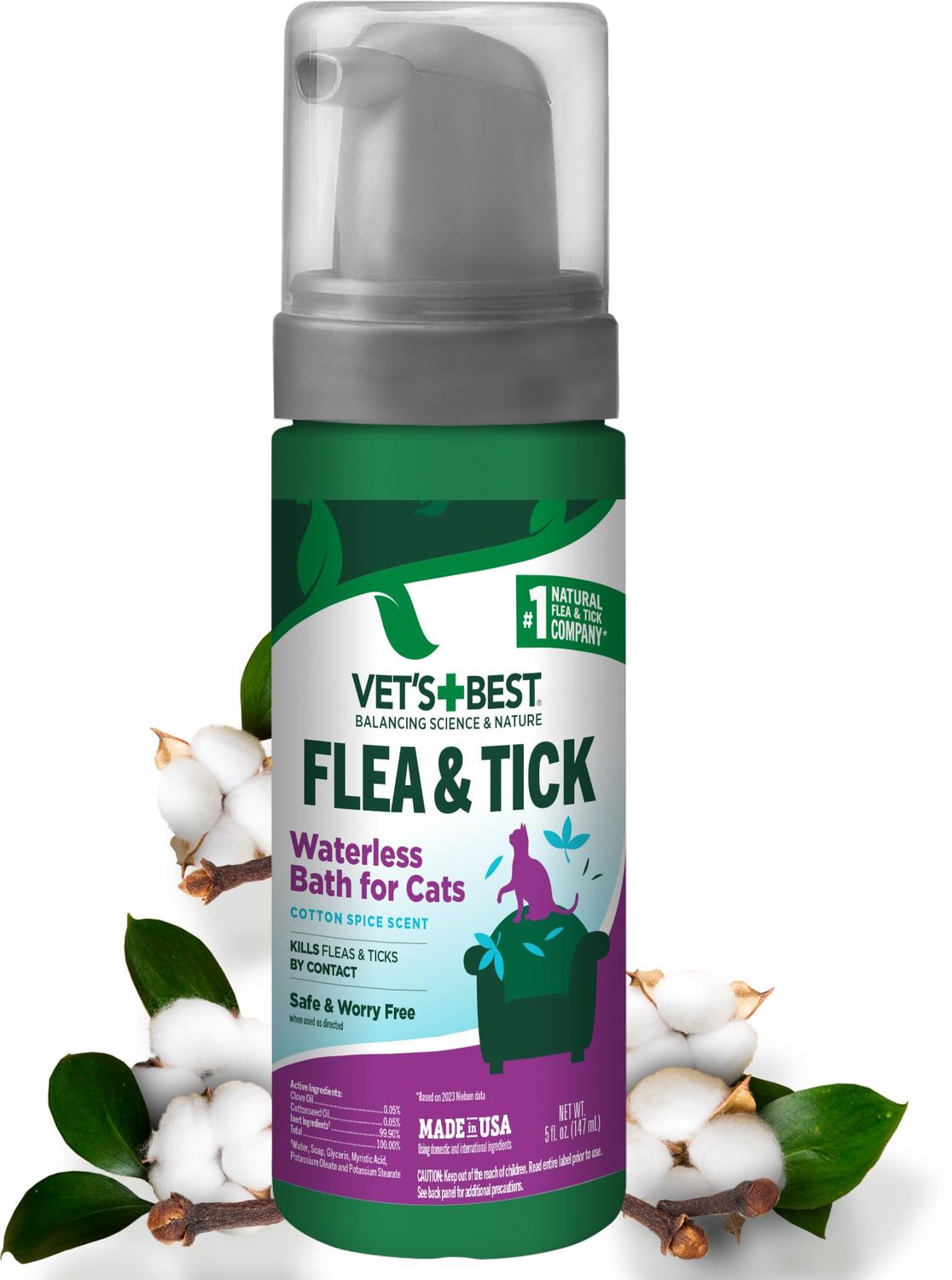 Vet’s Best Flea &amp; Tick Waterless Bath for Cats 5oz