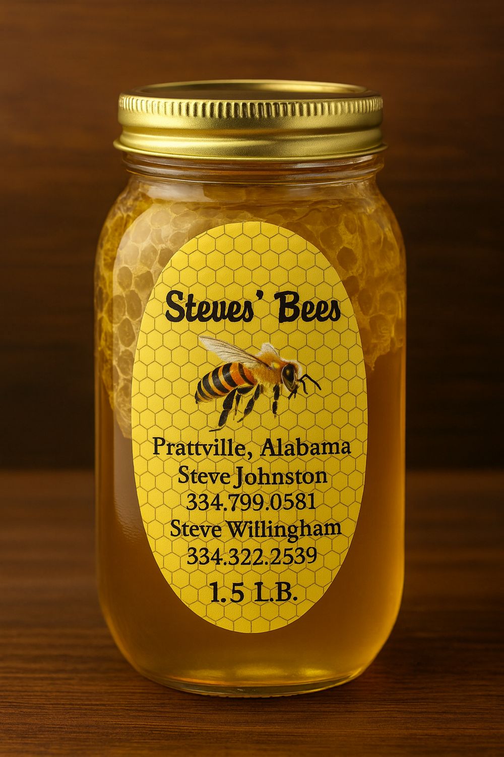 Steve’s Bees Honey, Size: 1.5lb with Comb