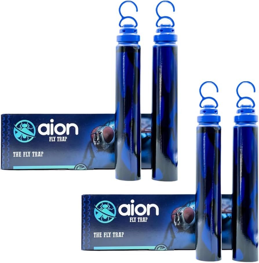 Aion Outdoor Fly Traps with Natural Bait Attractant and Hanging Hooks for Trapping Fruit and Horse Flies, Gnats, and Flying Insects or Bugs, Patio, Camping, and Backyard Disposable Catchers
