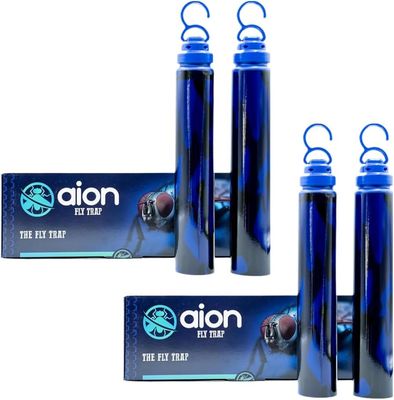 Aion Outdoor Fly Traps with Natural Bait Attractant and Hanging Hooks for Trapping Fruit and Horse Flies, Gnats, and Flying Insects or Bugs, Patio, Camping, and Backyard Disposable Catchers