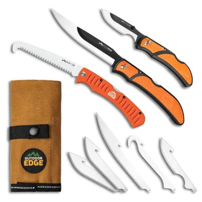Razor Guide Pak Replaceable Blade Hunting Knives &amp; Saw Combo Set Outdoor Edge