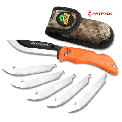 Orange Razor Edge Lit 3.5in with 6 Replacement Blades Outdoor Edge