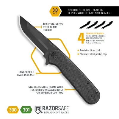 Razor VX3 Black 3.0in with 3 Black Oxide Drop-Point Blades Outdoor Edge